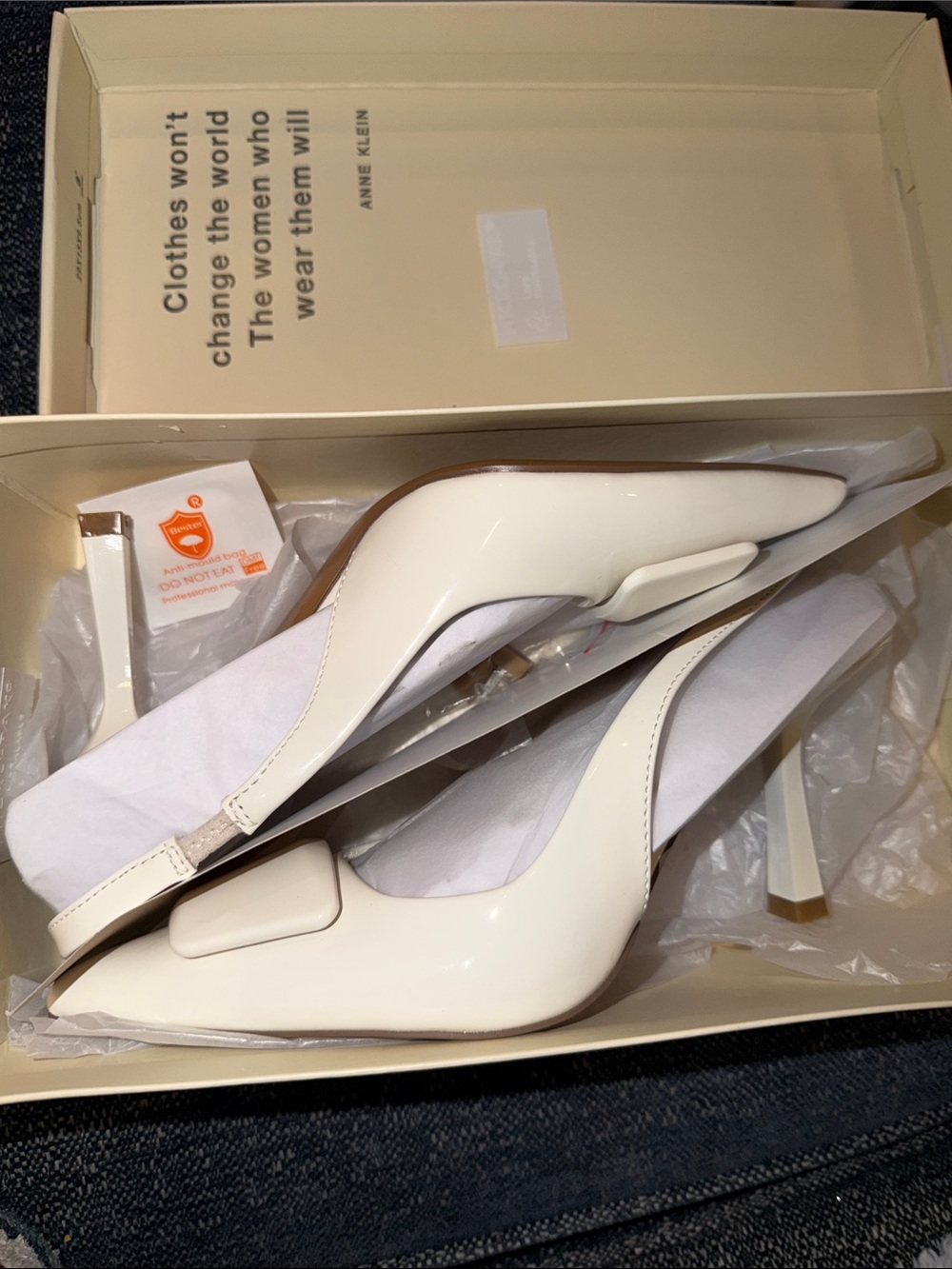 Anne Klein Cream Patent Slingback Pumps with Buckle Detail